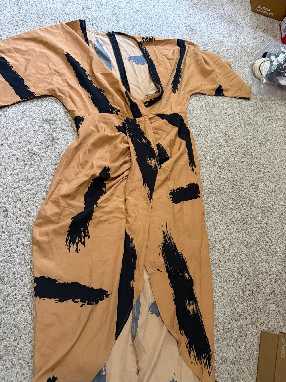 Women’s Tan & Black Printed Wrap Dress